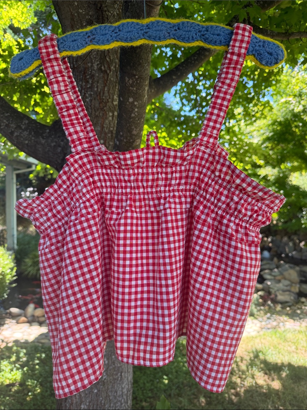Red Gingham Smocked ' Tank Top